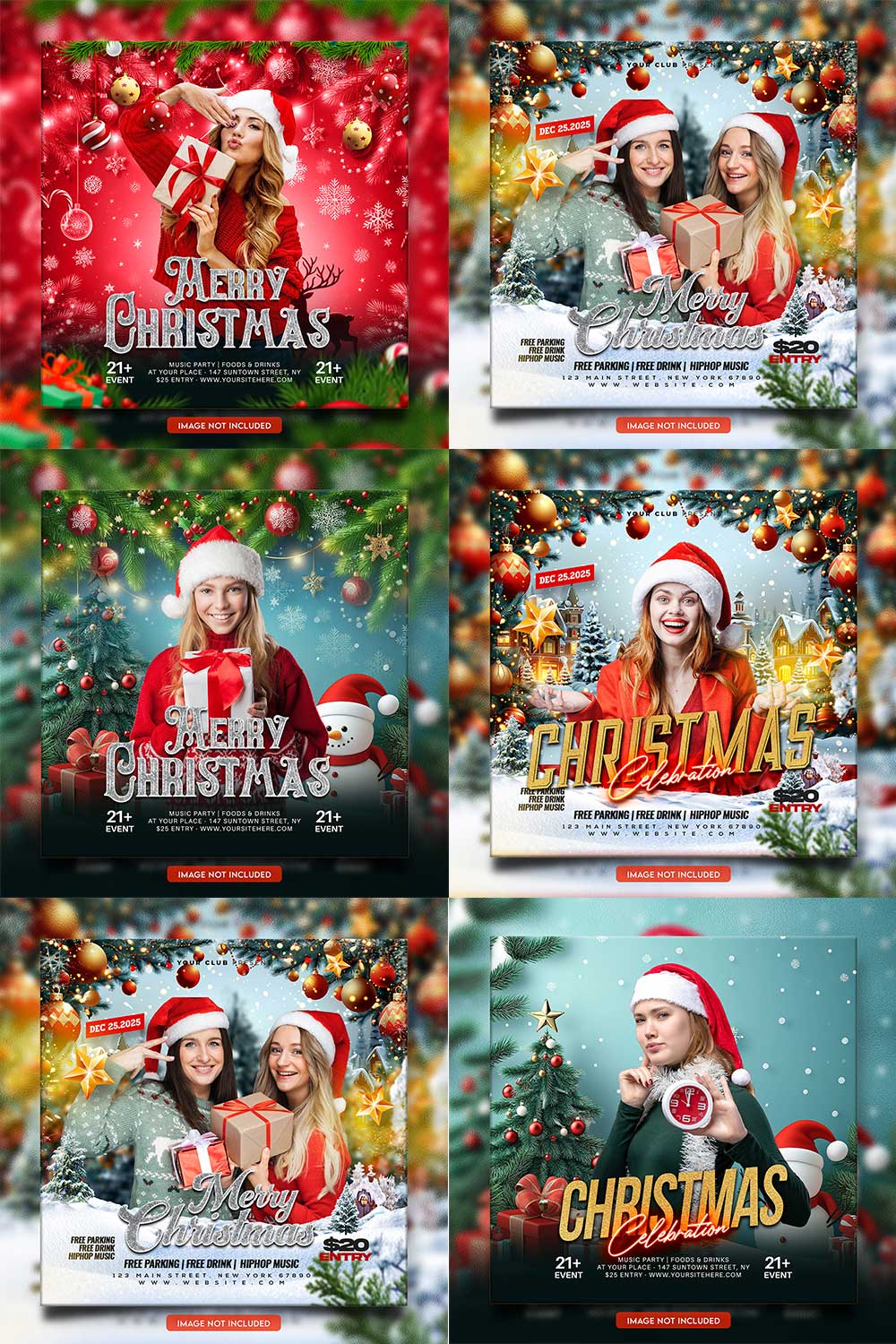 Merry christmas and happy new year night party social media post and Instagram template in Adobe Photoshop pinterest preview image.