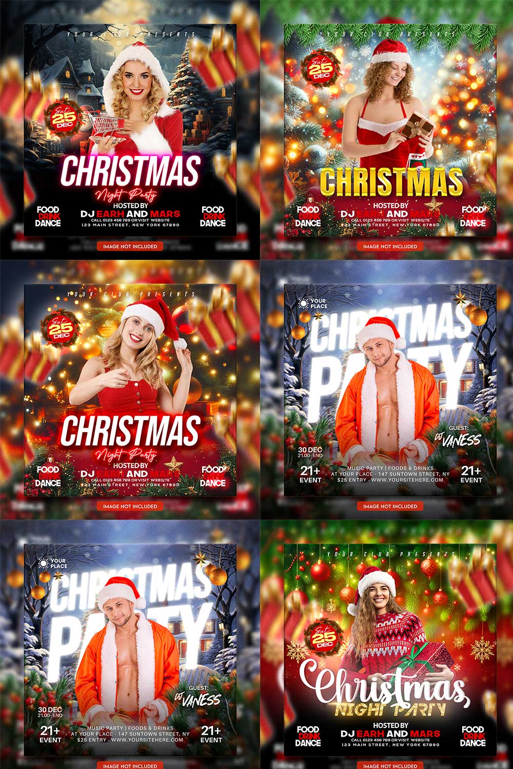 Merry christmas and happy new year night party social media post and Instagram template in Adobe Photoshop pinterest preview image.