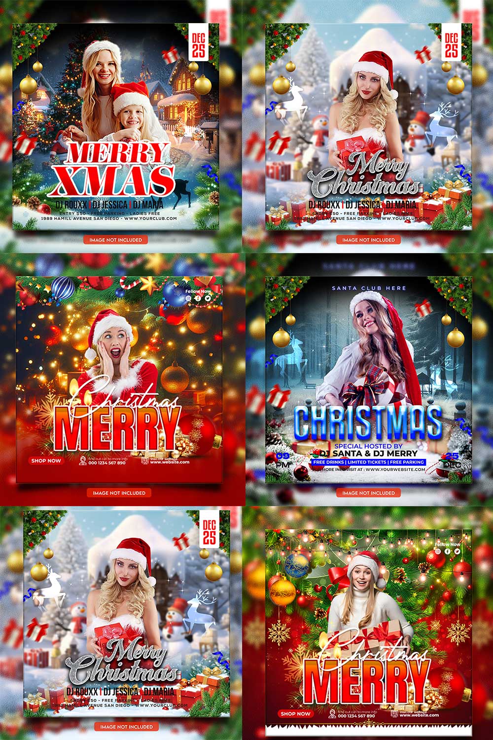 Merry christmas and happy new year night party social media post and Instagram template in Adobe Photoshop pinterest preview image.