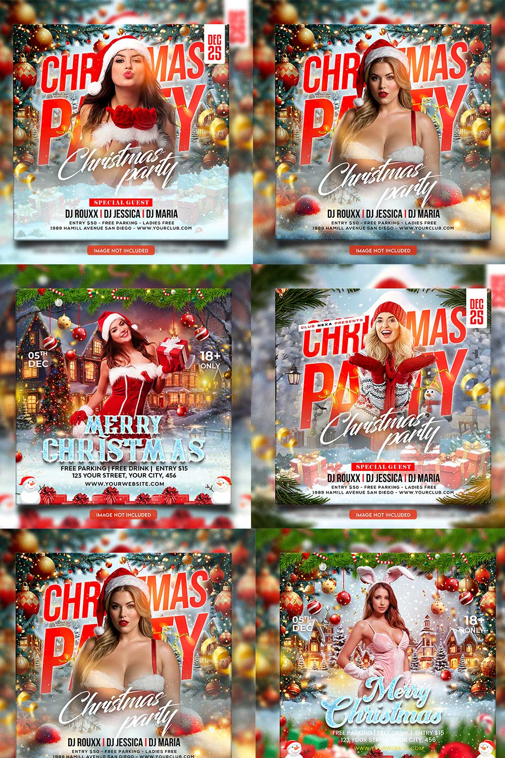 Merry christmas and happy new year night party social media post and Instagram template in Adobe Photoshop pinterest preview image.