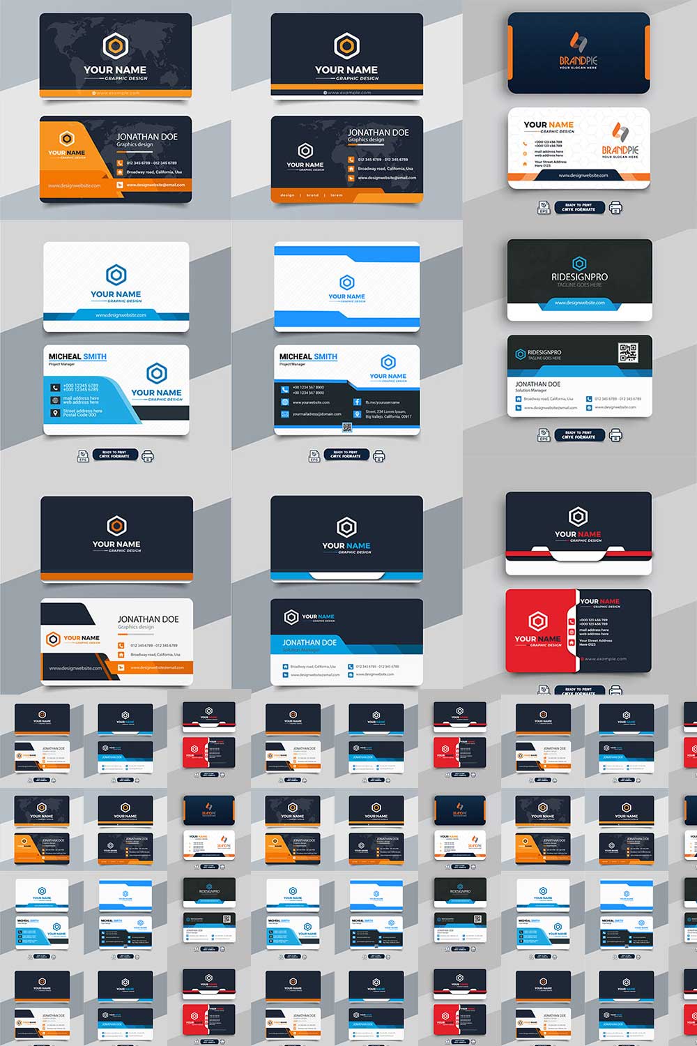 10 Vector Modern Business card template design fully editable pinterest preview image.