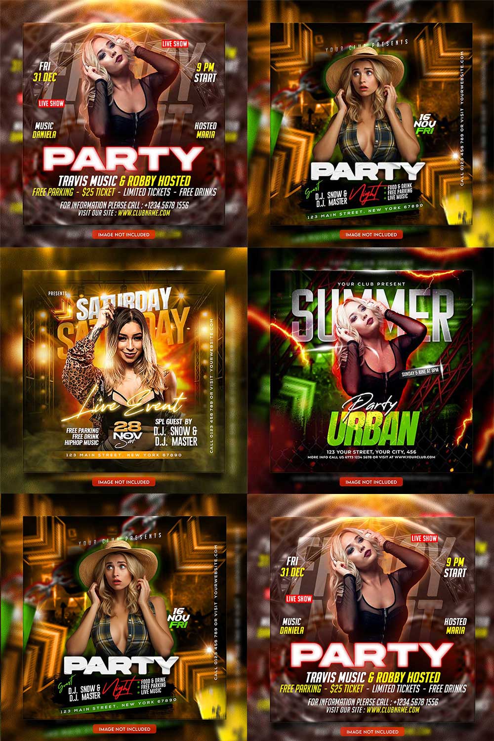 Premium Bundle Dj Night Club Party Flyer social media and Instagram post template pinterest preview image.