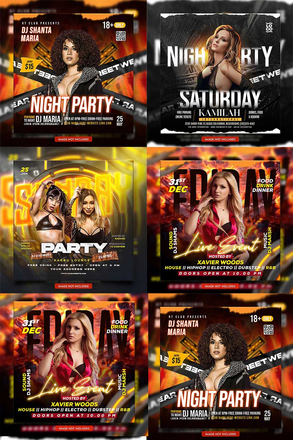 Premium Bundle Dj Night Club Party Flyer social media and Instagram post template pinterest preview image.