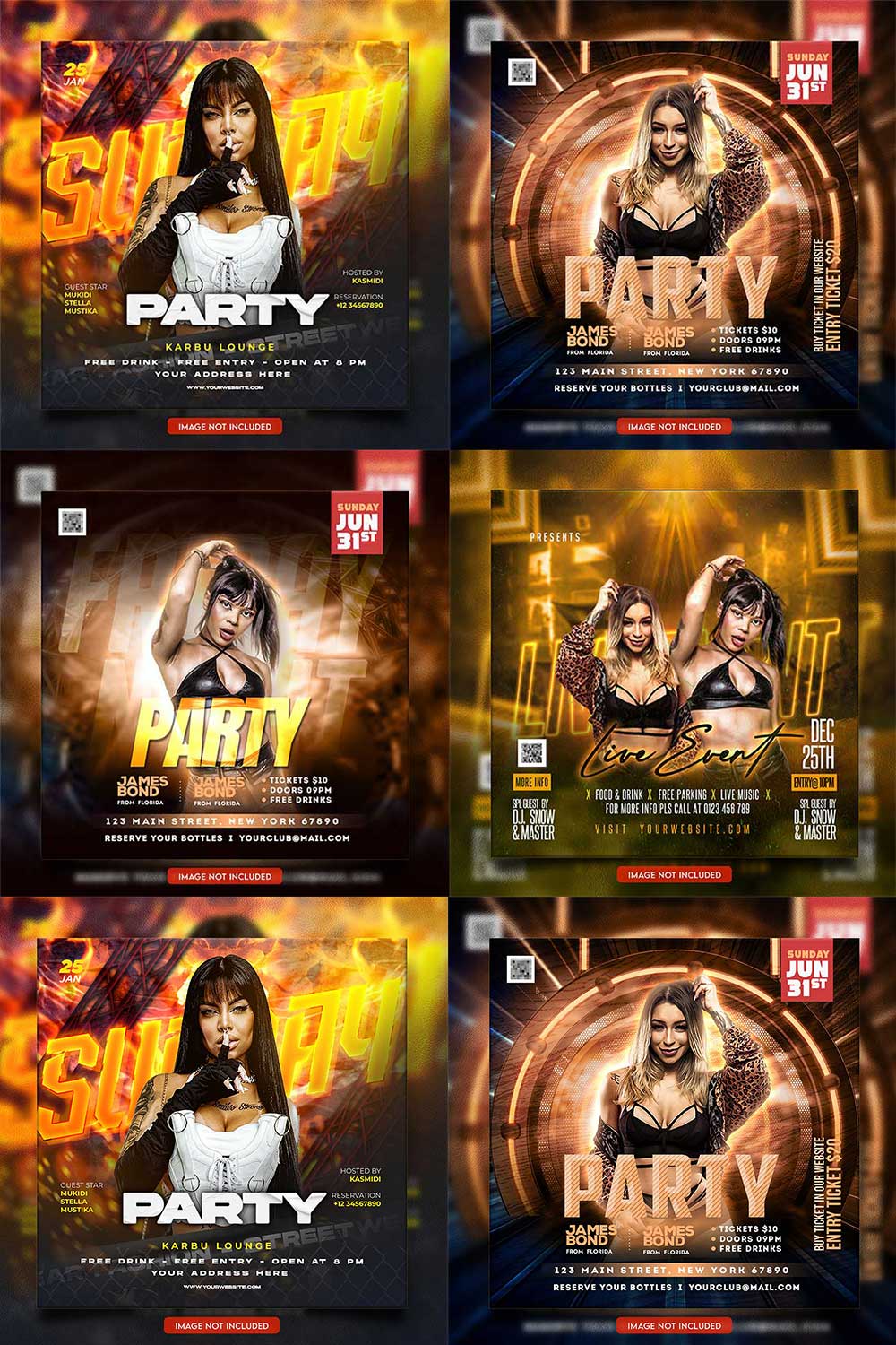 Premium Bundle Dj Night Club Party Flyer social media and Instagram post template pinterest preview image.