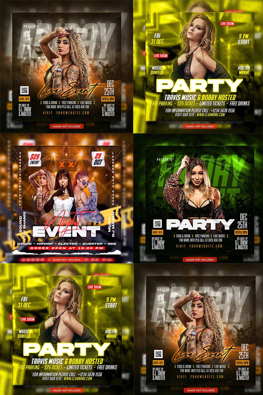 Premium Bundle Dj Night Club Party Flyer social media and Instagram post template pinterest preview image.