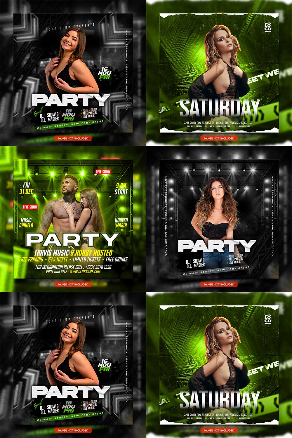 Premium Bundle Dj Night Club Party Flyer social media and Instagram post template pinterest preview image.