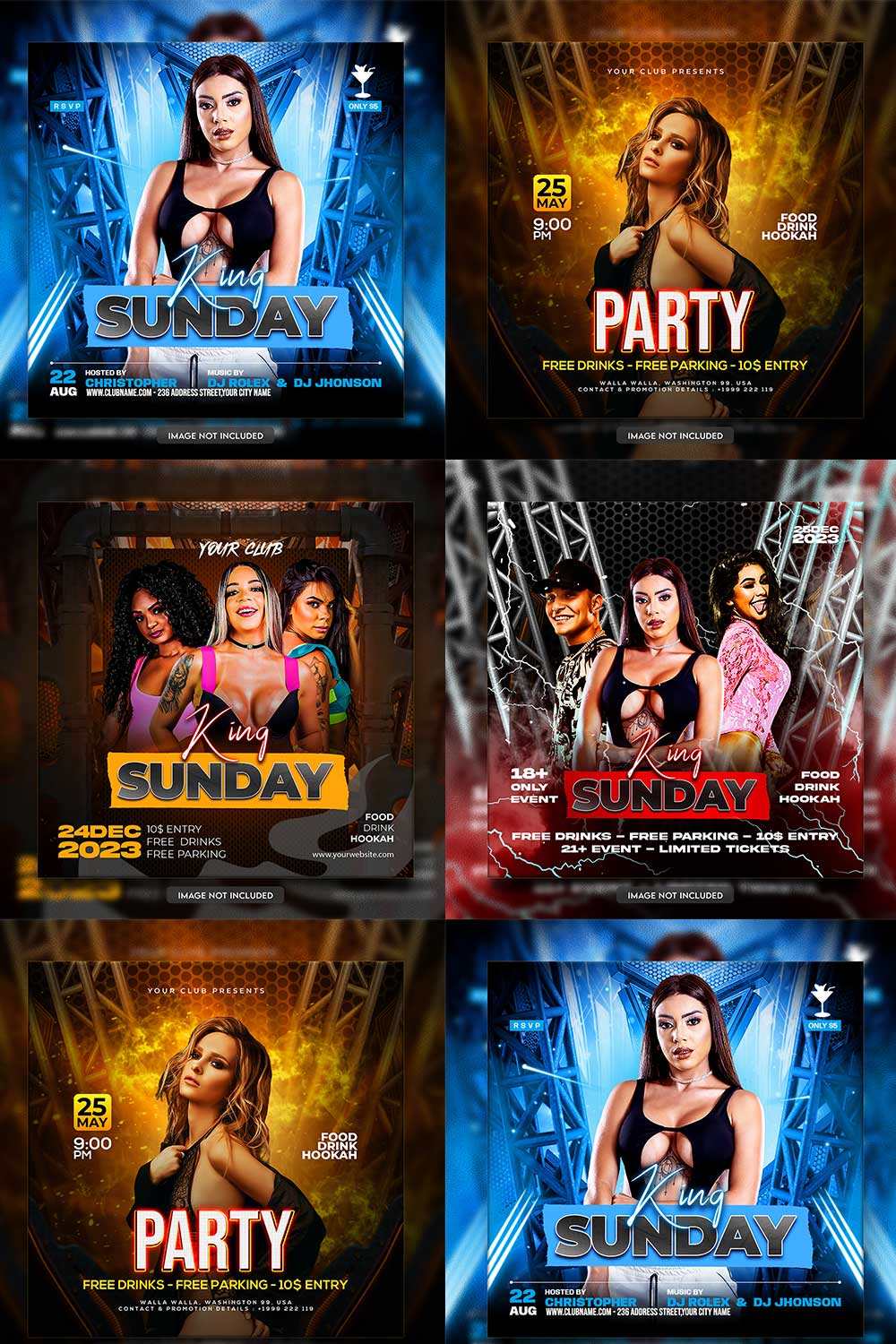 Premium Bundle Dj Night Club Party Flyer social media and Instagram post template pinterest preview image.