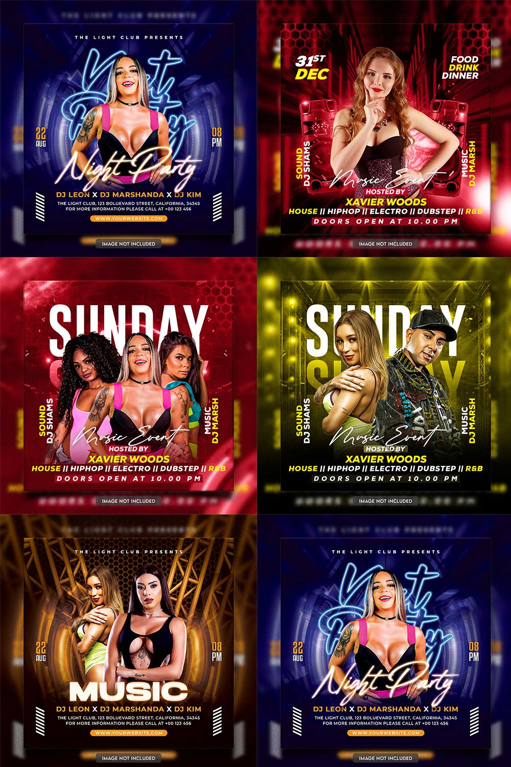 Premium Bundle Dj Night Club Party Flyer social media and Instagram post template pinterest preview image.