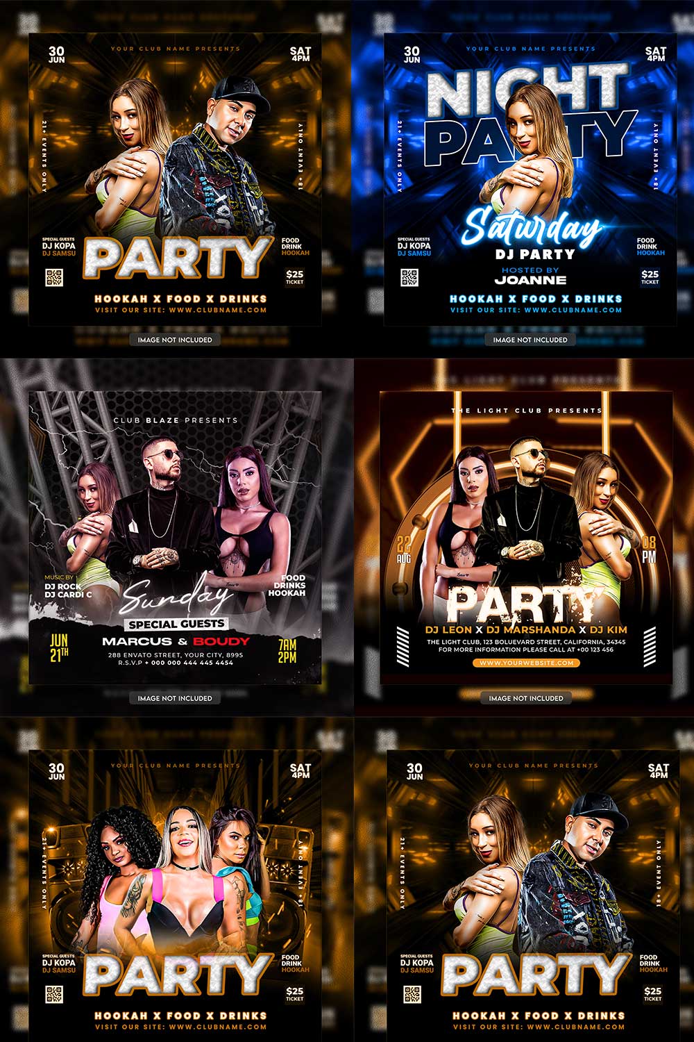 Premium Bundle Dj Night Club Party Flyer social media and Instagram post template pinterest preview image.