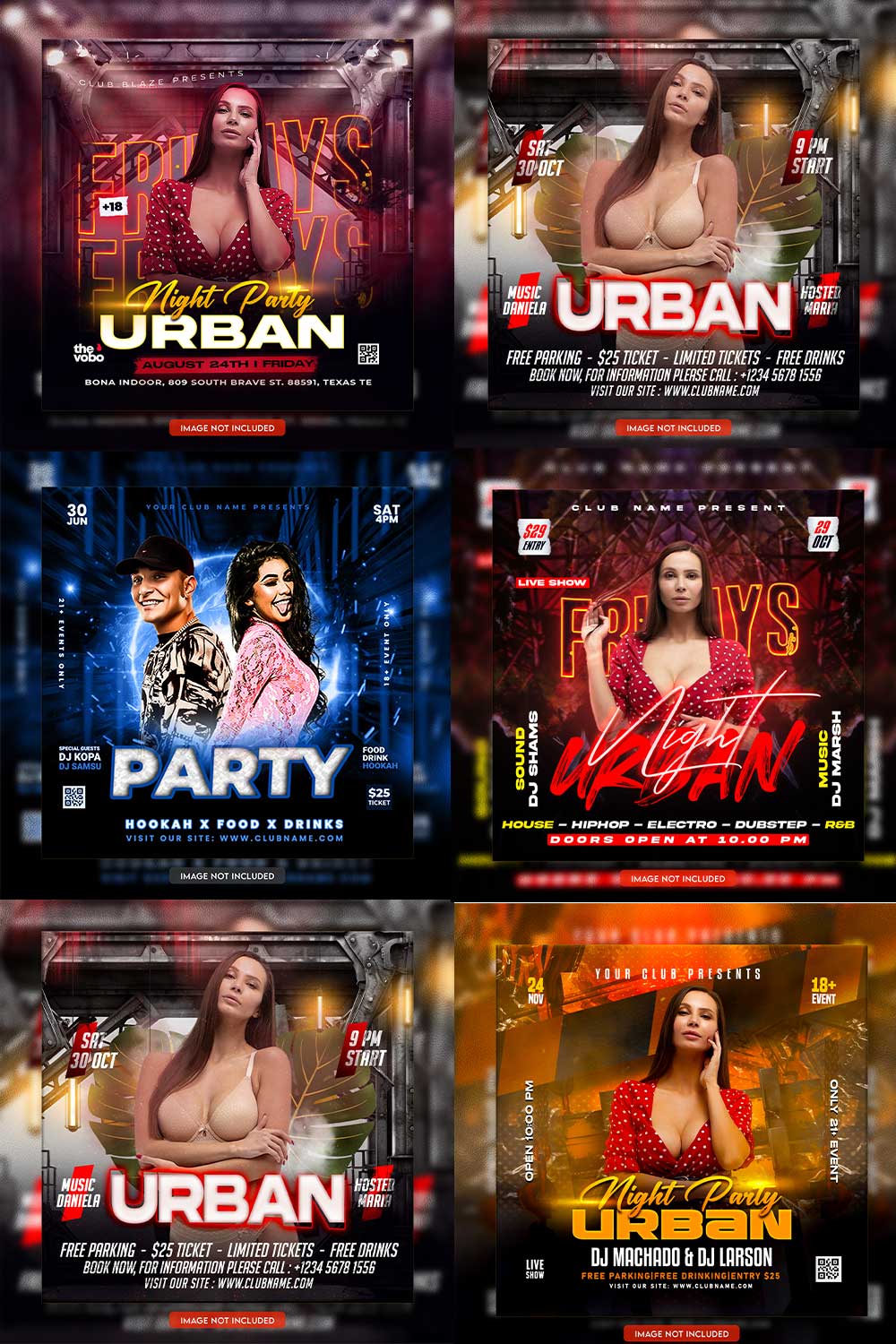 Premium Bundle Dj Night Club Party Flyer social media and Instagram post template pinterest preview image.
