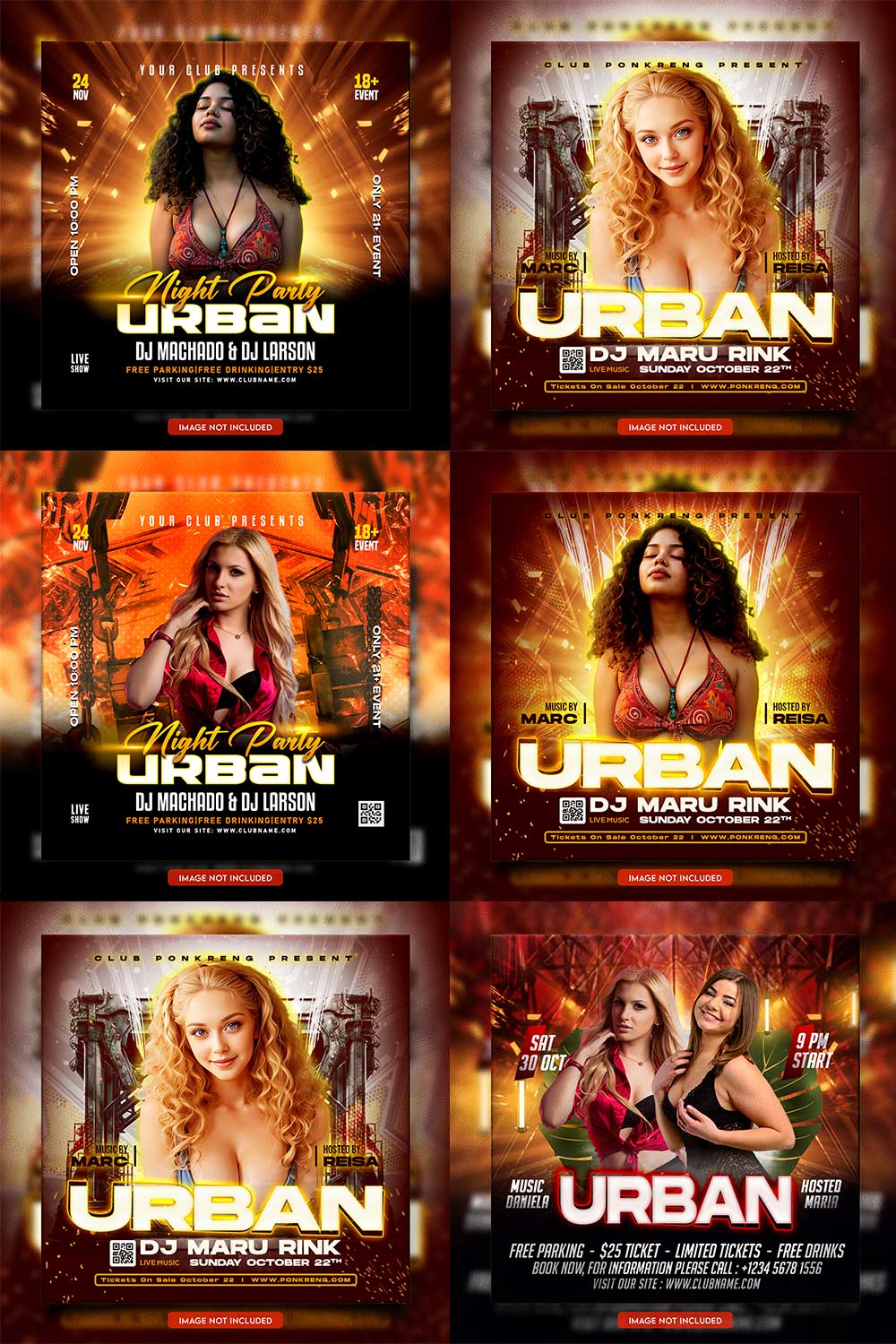 Premium Bundle Dj Night Club Party Flyer social media and Instagram post template pinterest preview image.