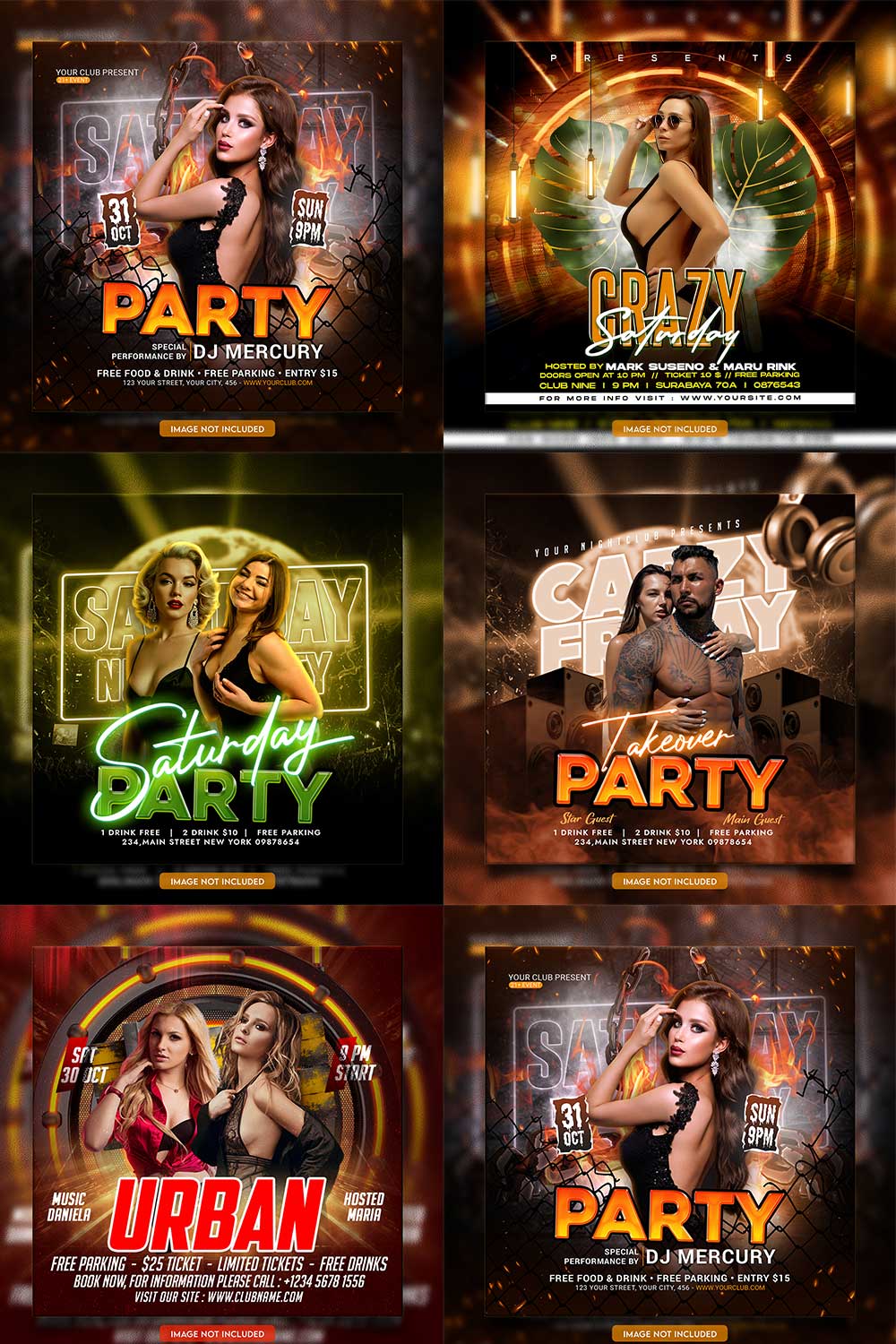 Premium Bundle Dj Night Club Party Flyer social media and Instagram post template pinterest preview image.