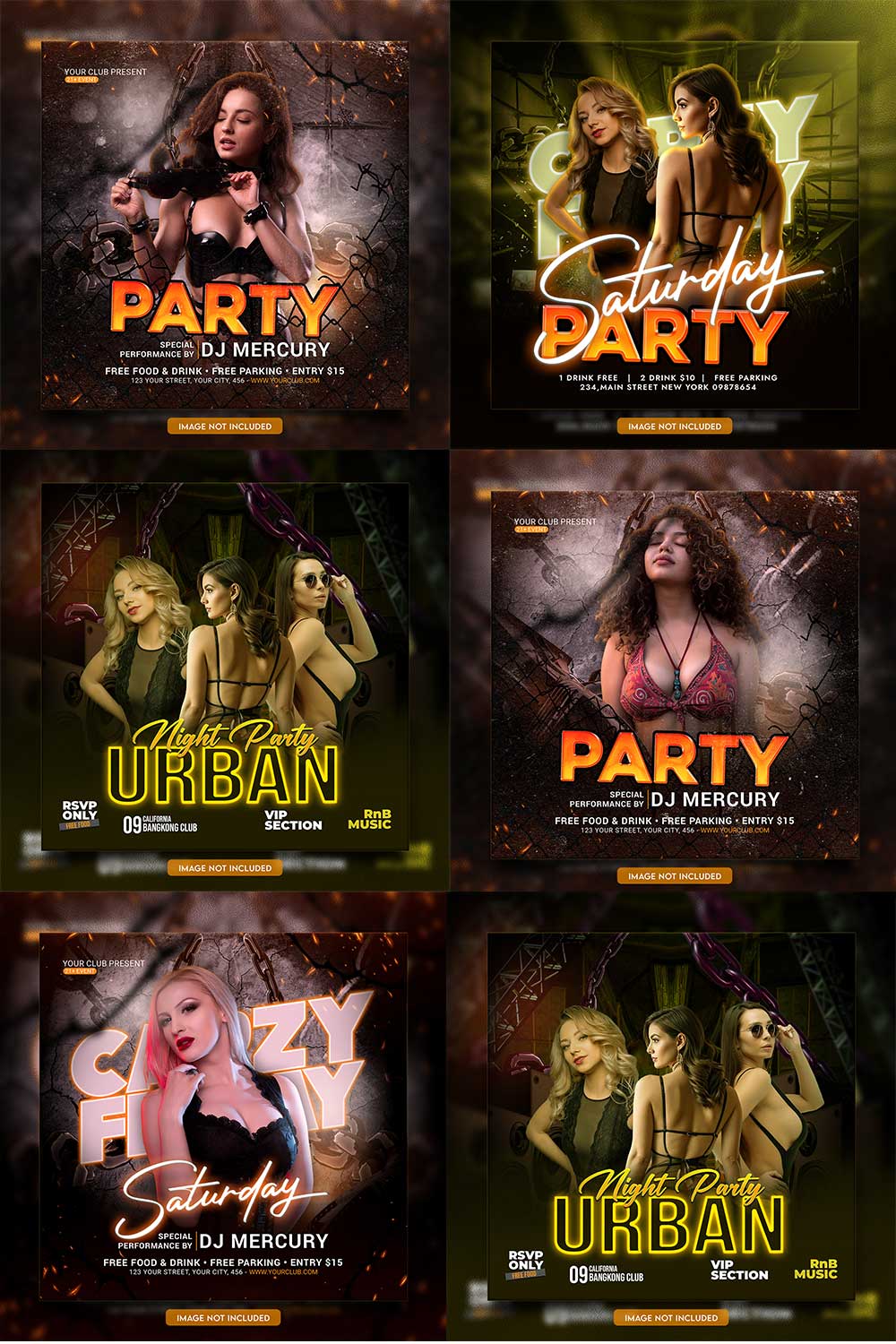 Premium Bundle Dj Night Club Party Flyer social media and Instagram post template pinterest preview image.