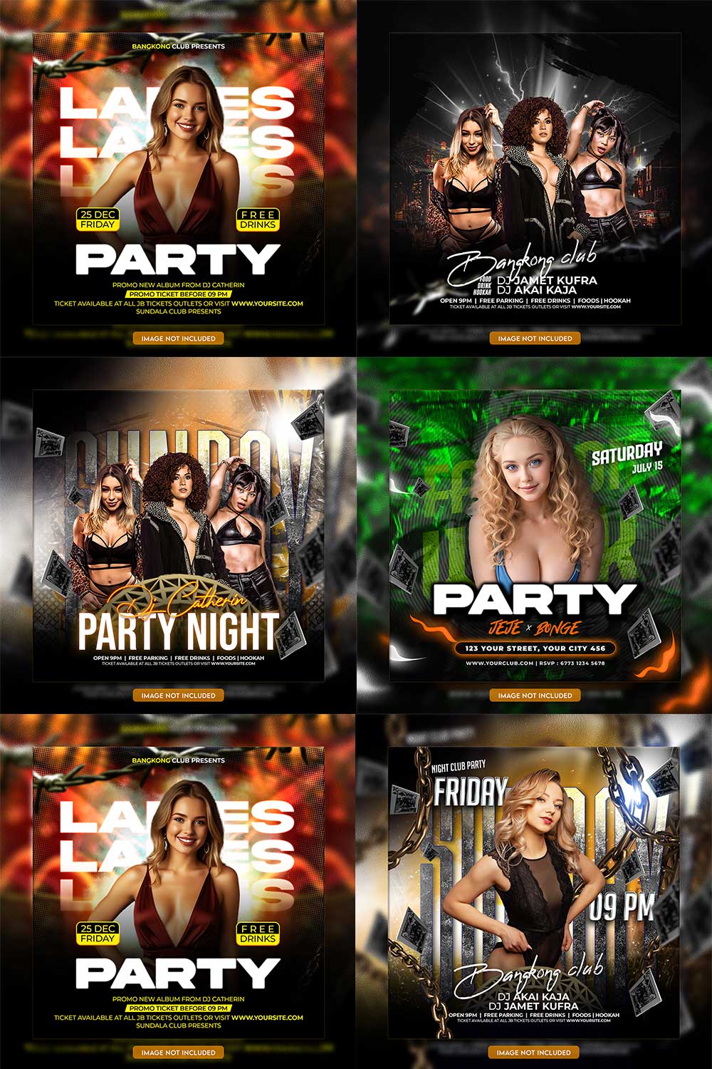 Premium Bundle Dj Night Club Party Flyer social media and Instagram post template pinterest preview image.