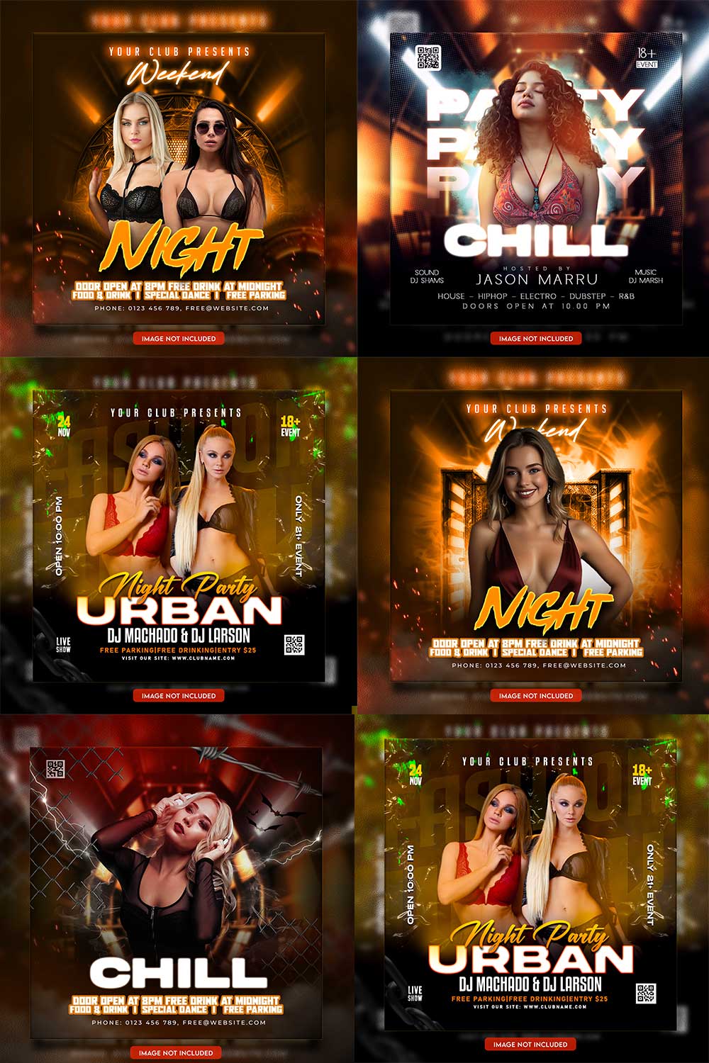Premium Bundle Dj Night Club Party Flyer social media and Instagram post template pinterest preview image.