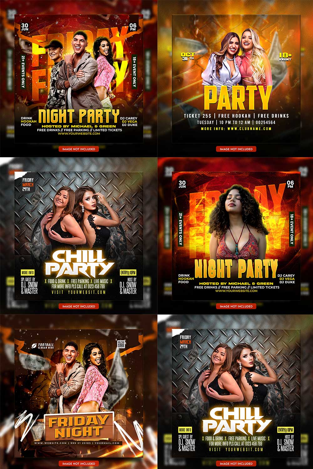 Premium Bundle Dj Night Club Party Flyer social media and Instagram post template pinterest preview image.