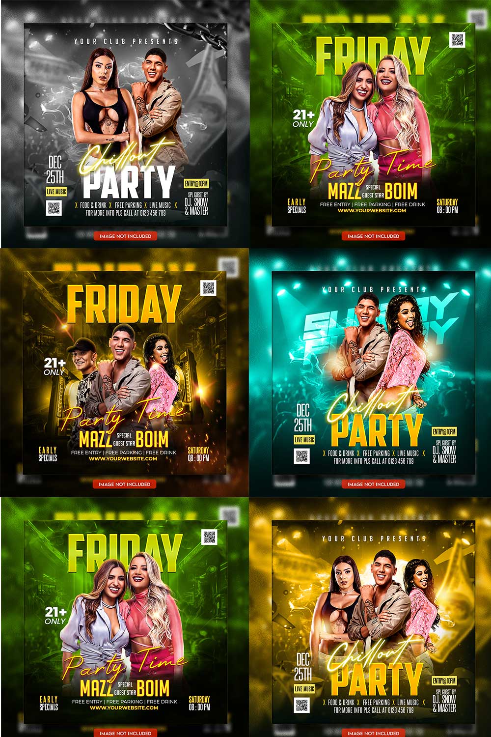 Premium Bundle Dj Night Club Party Flyer social media and Instagram post template pinterest preview image.