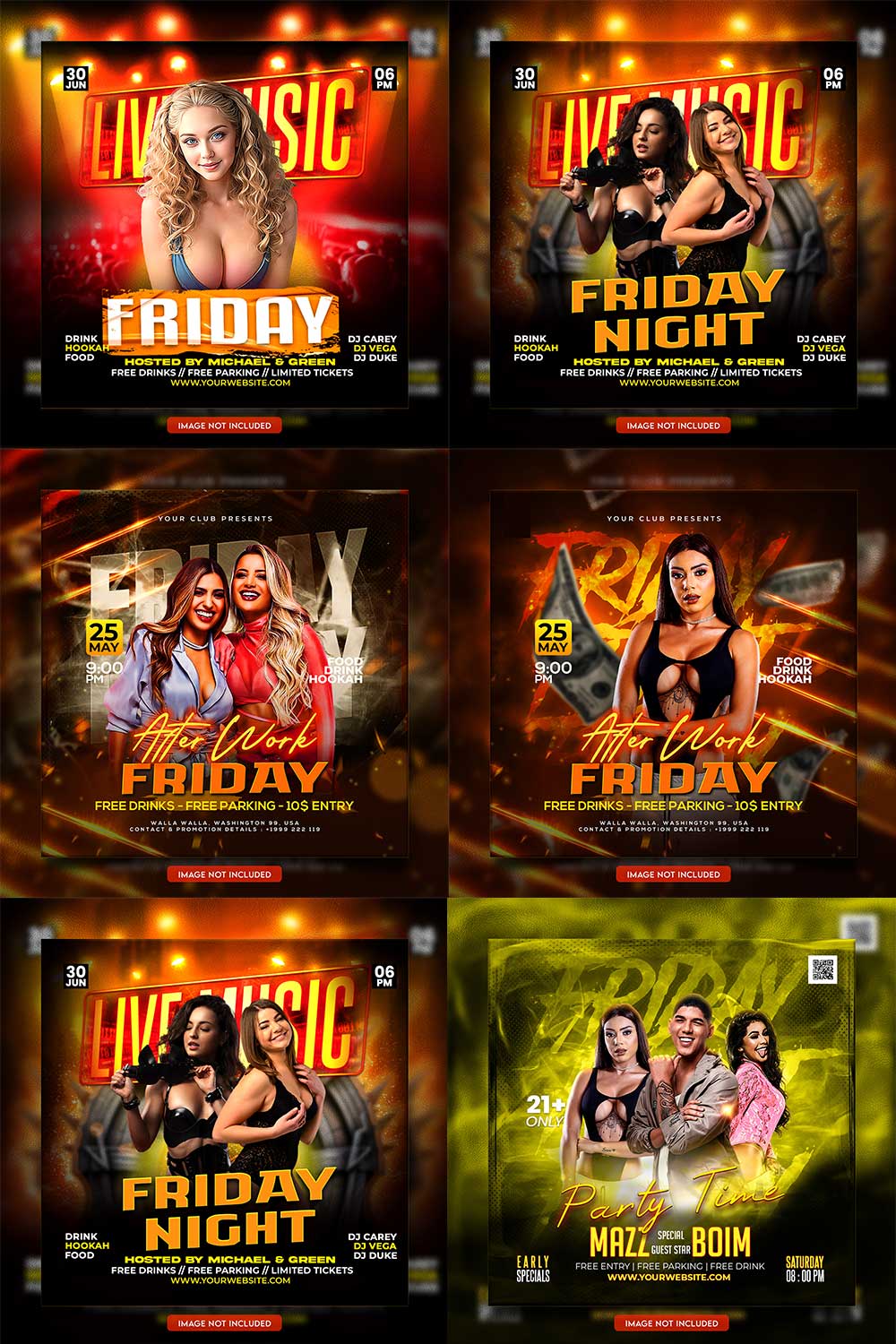 Premium Bundle Dj Night Club Party Flyer social media and Instagram post template pinterest preview image.