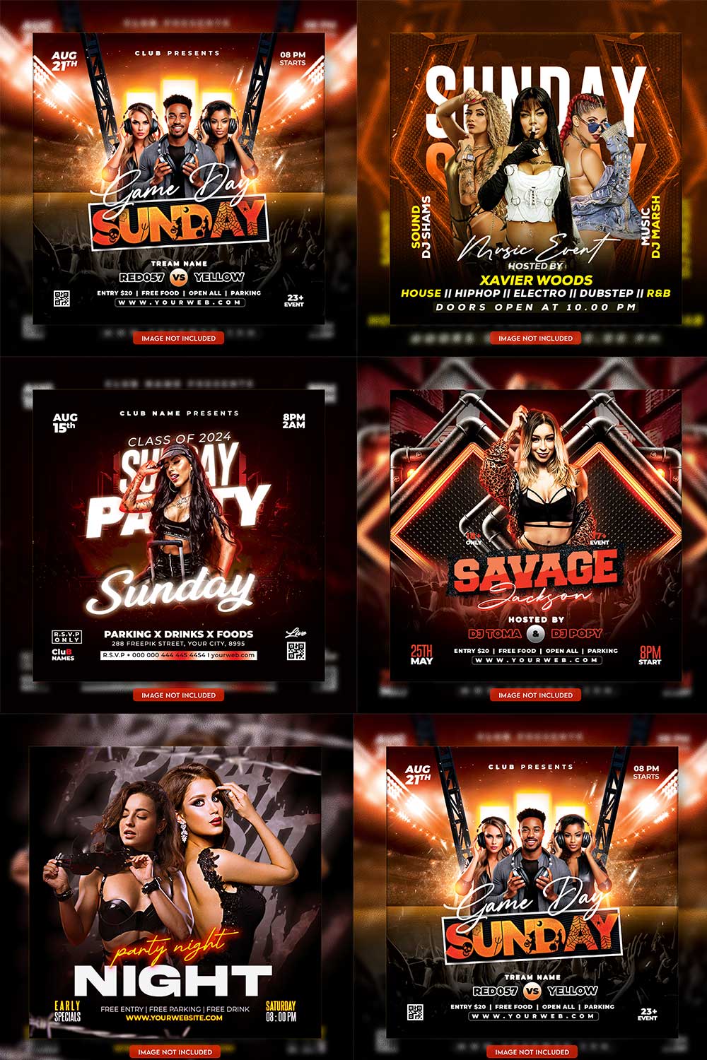 Premium Bundle Dj Night Club Party Flyer social media and Instagram post template pinterest preview image.