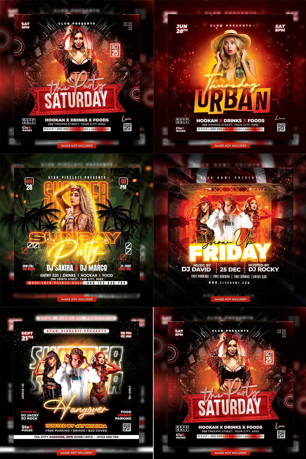Premium Bundle Dj Night Club Party Flyer social media and Instagram post template pinterest preview image.