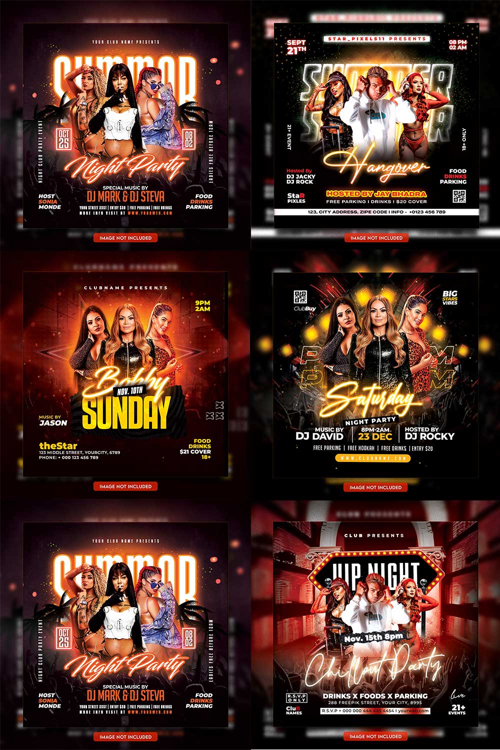 Premium Bundle Dj Night Club Party Flyer social media and Instagram post template pinterest preview image.