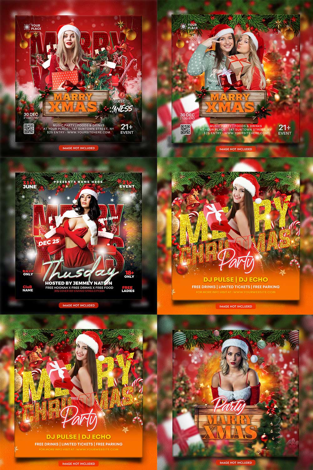 Merry christmas and happy new year night party social media post and Instagram template in Adobe Photoshop pinterest preview image.