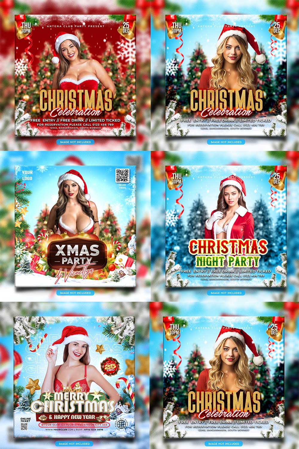 Merry christmas and happy new year night party social media post and Instagram template in Adobe Photoshop pinterest preview image.