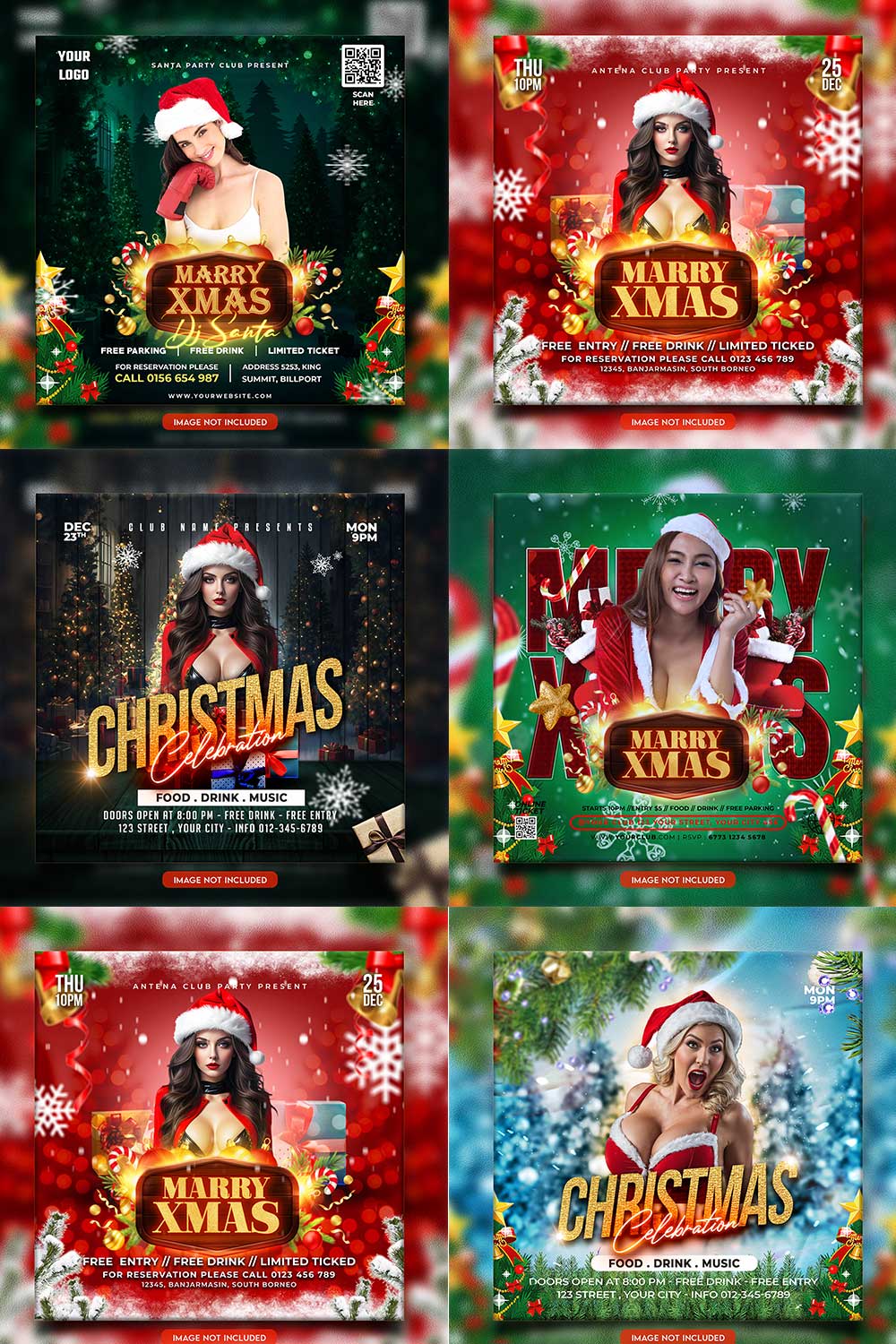 Merry christmas and happy new year night party social media post and Instagram template in Adobe Photoshop pinterest preview image.