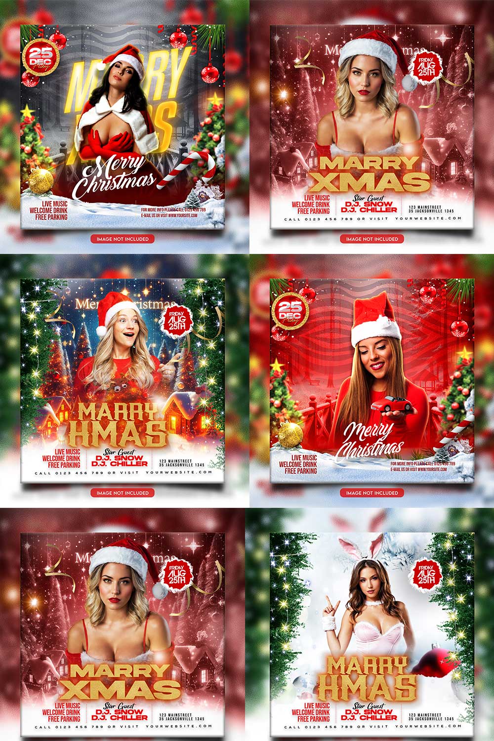 Merry christmas and happy new year night party social media post and Instagram template in Adobe Photoshop pinterest preview image.