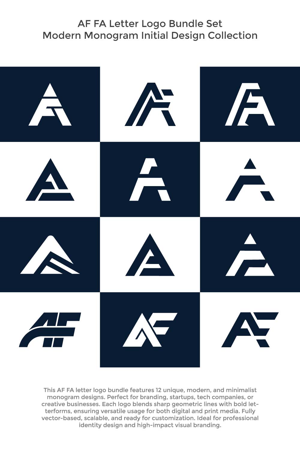 AF FA Letter Logo Bundle Set Modern Monogram Initial Design Collection pinterest preview image.