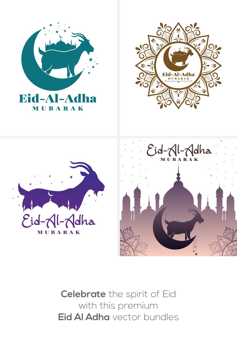 Eid Al Adha Goat Crescent Mosque Mandala Vector Design Collection pinterest preview image.