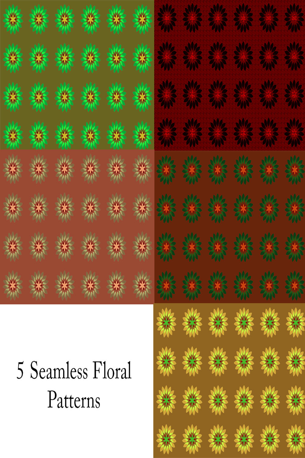 5 Seamless Floral Colorful Patterns pinterest preview image.