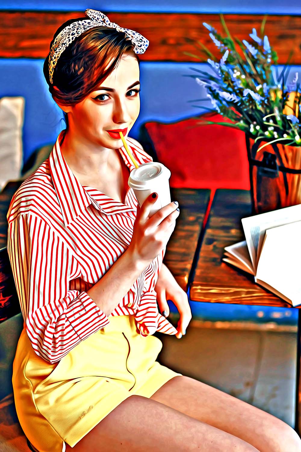 Beauties Oil Portrait Photoshop Action pinterest preview image.