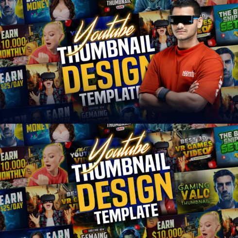 10 PSD Modern glow effect youtube video thumbnail template design fully editable cover image.