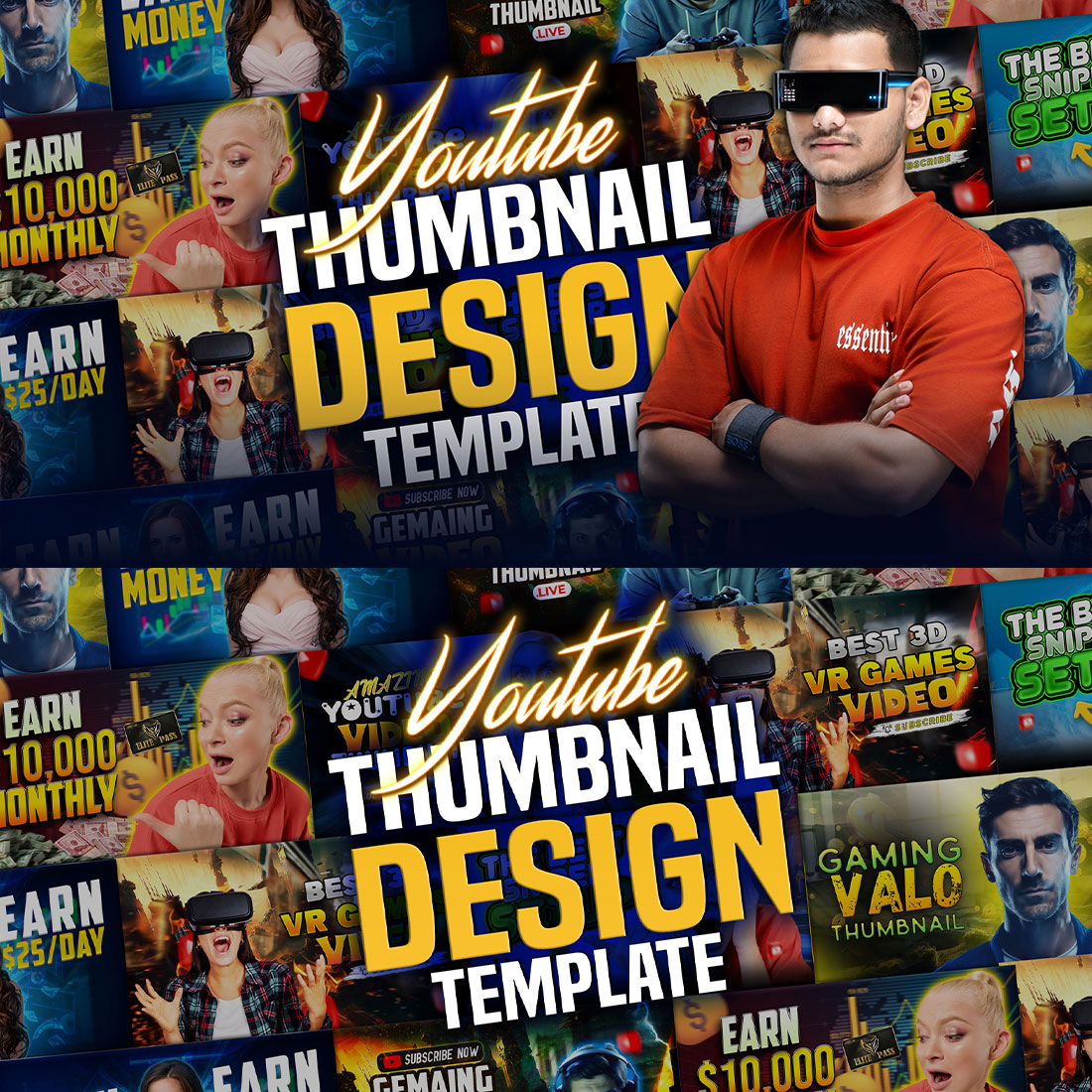 10 PSD Modern glow effect youtube video thumbnail template design fully editable cover image.