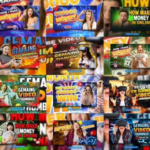 10 PSD Modern glow effect youtube video thumbnail template design fully editable cover image.