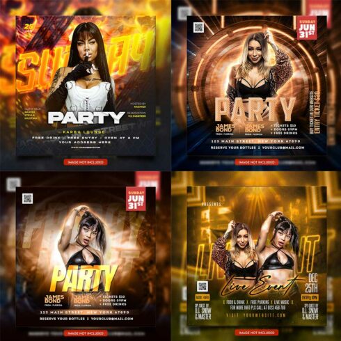 Premium Bundle Dj Night Club Party Flyer social media and Instagram post template cover image.