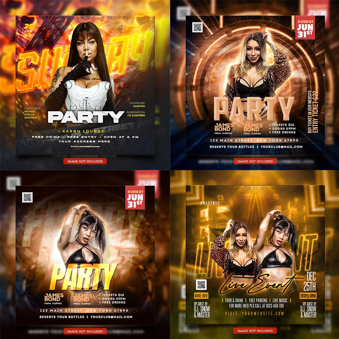 Premium Bundle Dj Night Club Party Flyer social media and Instagram post template cover image.