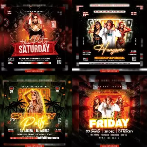 Premium Bundle Dj Night Club Party Flyer social media and Instagram post template cover image.