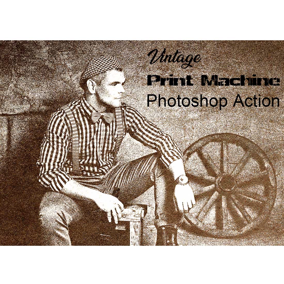 Vintage Print Machine Photoshop Action cover image.