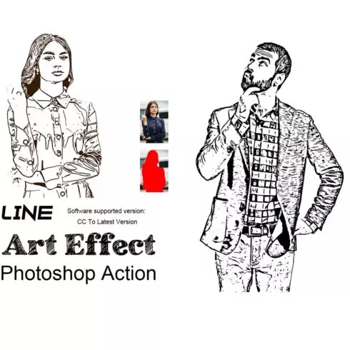 Line Art Effect Photoshop Action cover image.