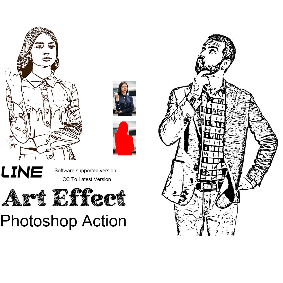 Line Art Effect Photoshop Action cover image.