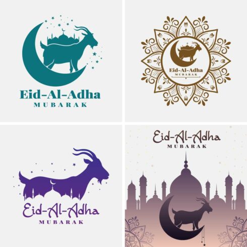 Eid Al Adha Goat Crescent Mosque Mandala Vector Design Collection cover image.