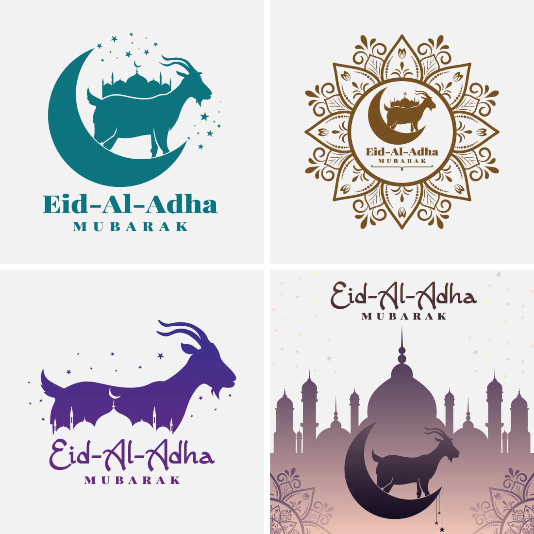 Eid Al Adha Goat Crescent Mosque Mandala Vector Design Collection cover image.