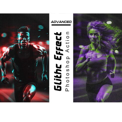 Advanced Glitch Effect Photoshop Action cover image.