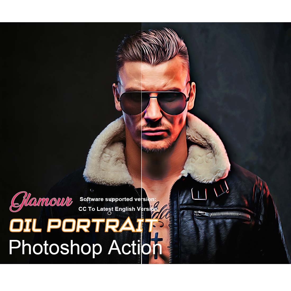 Glamour Oil Portrait Photoshop Action cover image.