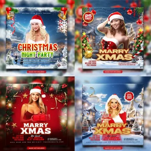 Merry christmas and happy new year night party social media post and Instagram template in Adobe Photoshop cover image.