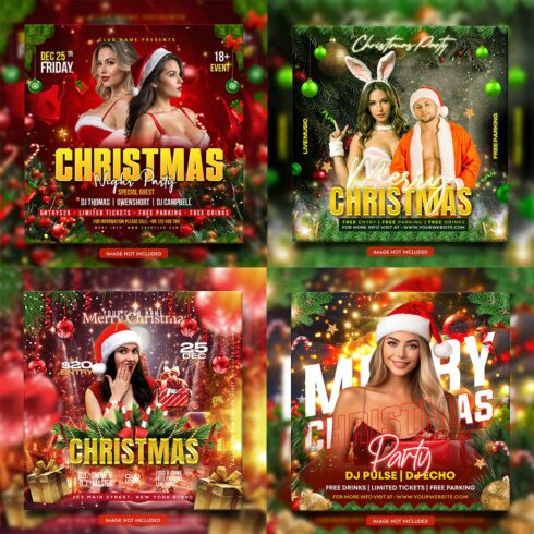 Merry christmas and happy new year night party social media post and Instagram template in Adobe Photoshop cover image.