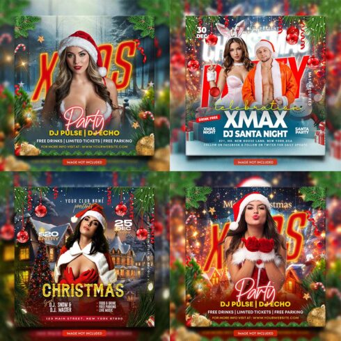 Merry christmas and happy new year night party social media post and Instagram template in Adobe Photoshop cover image.