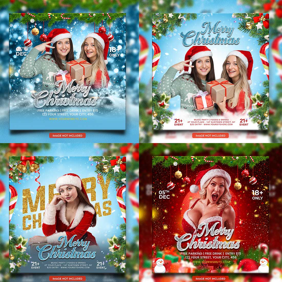 Merry christmas and happy new year night party social media post and Instagram template in Adobe Photoshop cover image.